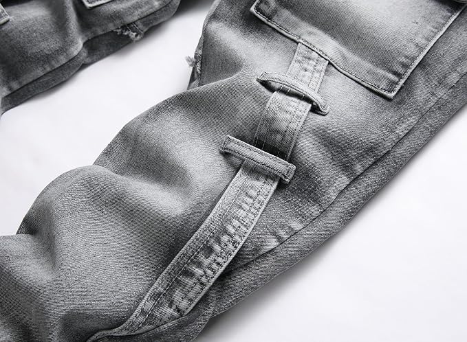 XIMXIMMTIAN Jeans de mezclilla para hombre estilo motociclista, lavados, desgastados, ajustados y rectos - Quierox - Tienda Online