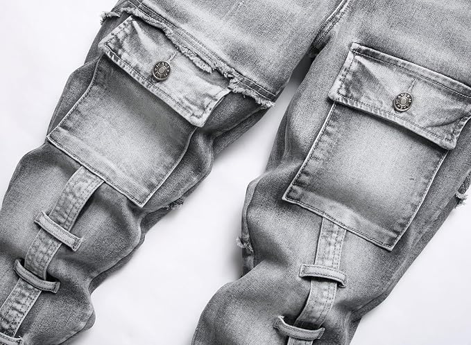 XIMXIMMTIAN Jeans de mezclilla para hombre estilo motociclista, lavados, desgastados, ajustados y rectos - Quierox - Tienda Online