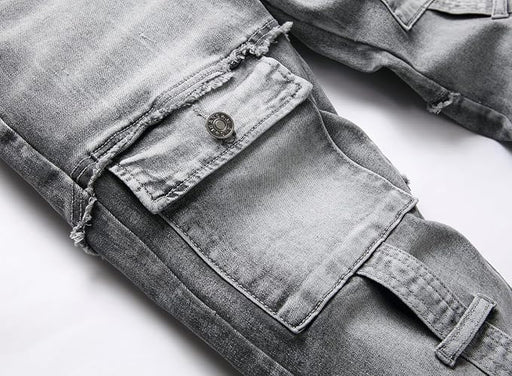 XIMXIMMTIAN Jeans de mezclilla para hombre estilo motociclista, lavados, desgastados, ajustados y rectos - Quierox - Tienda Online