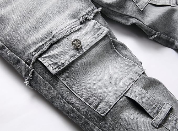 XIMXIMMTIAN Jeans de mezclilla para hombre estilo motociclista, lavados, desgastados, ajustados y rectos - Quierox - Tienda Online