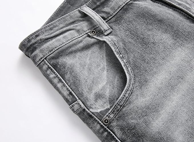 XIMXIMMTIAN Jeans de mezclilla para hombre estilo motociclista, lavados, desgastados, ajustados y rectos - Quierox - Tienda Online