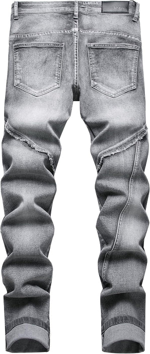 XIMXIMMTIAN Jeans de mezclilla para hombre estilo motociclista, lavados, desgastados, ajustados y rectos - Quierox - Tienda Online