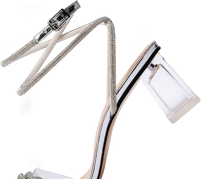 XINIUNIU Sandalias de tacón con lazo transparente para mujer, con diamantes de imitación - Quierox - Tienda Online
