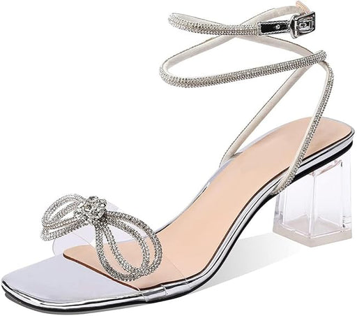 XINIUNIU Sandalias de tacón con lazo transparente para mujer, con diamantes de imitación - Quierox - Tienda Online