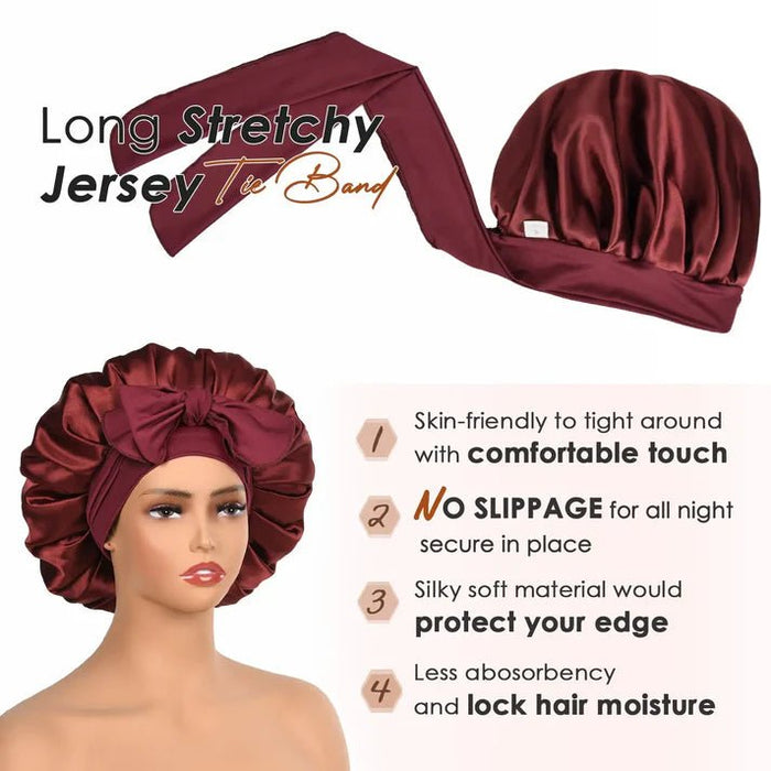 Yanibest Gorro de satén de seda con cinta para atar - Rojo burdeos - Quierox - Tienda Online