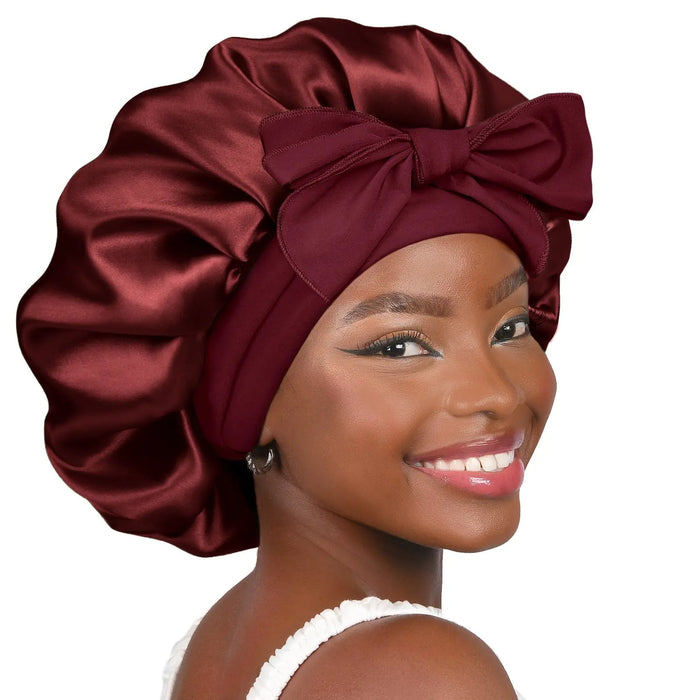 Yanibest Gorro de satén de seda con cinta para atar - Rojo burdeos - Quierox - Tienda Online
