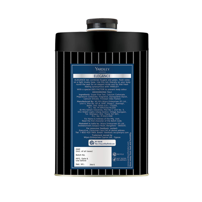 Yardley London Talco desodorante Elegance, Fragancia aromática amaderada, 250 g - Quierox - Tienda Online