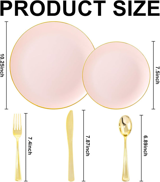 YOUBET 125 platos de plástico rosa - Platos desechables rosas con borde dorado - Quierox - Tienda Online