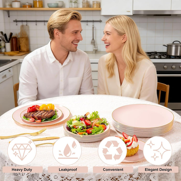 YOUBET 125 platos de plástico rosa - Platos desechables rosas con borde dorado - Quierox - Tienda Online