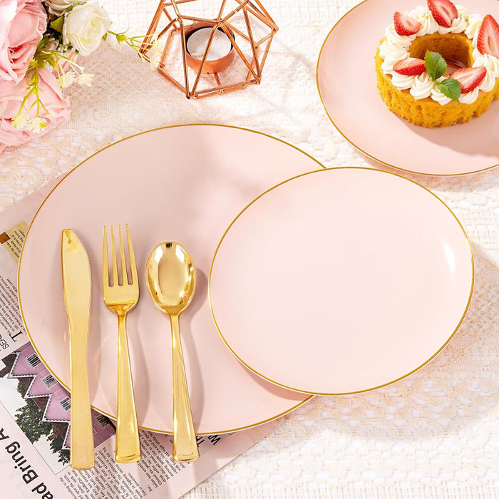 YOUBET 125 platos de plástico rosa - Platos desechables rosas con borde dorado - Quierox - Tienda Online
