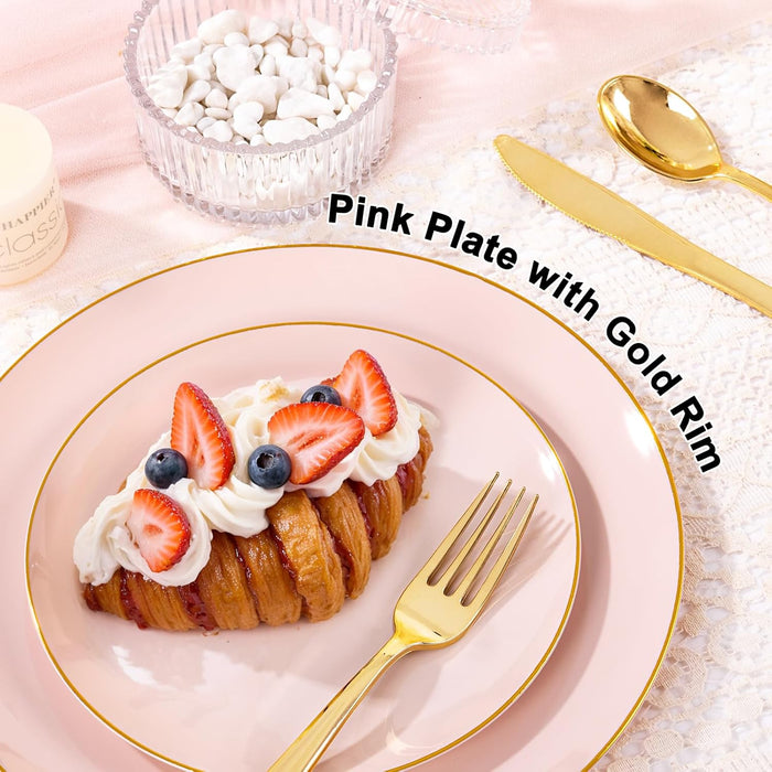 YOUBET 125 platos de plástico rosa - Platos desechables rosas con borde dorado - Quierox - Tienda Online
