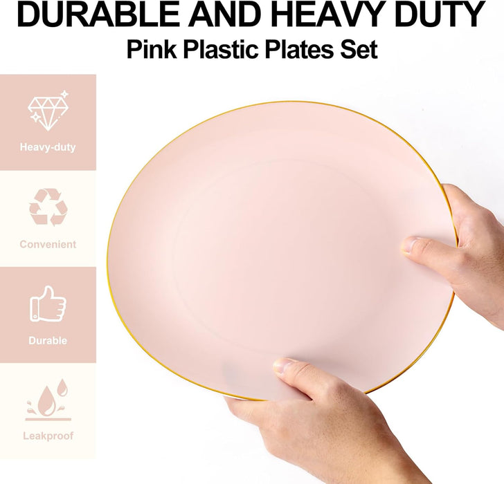 YOUBET 125 platos de plástico rosa - Platos desechables rosas con borde dorado - Quierox - Tienda Online