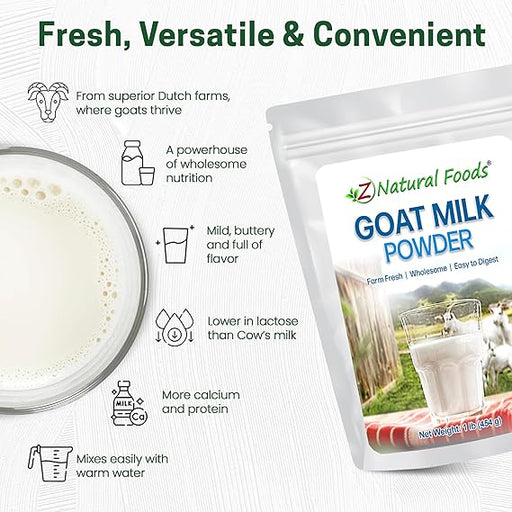 Z Natural Foods Leche de cabra en polvo - Pura leche entera de crema - Quierox - Tienda Online