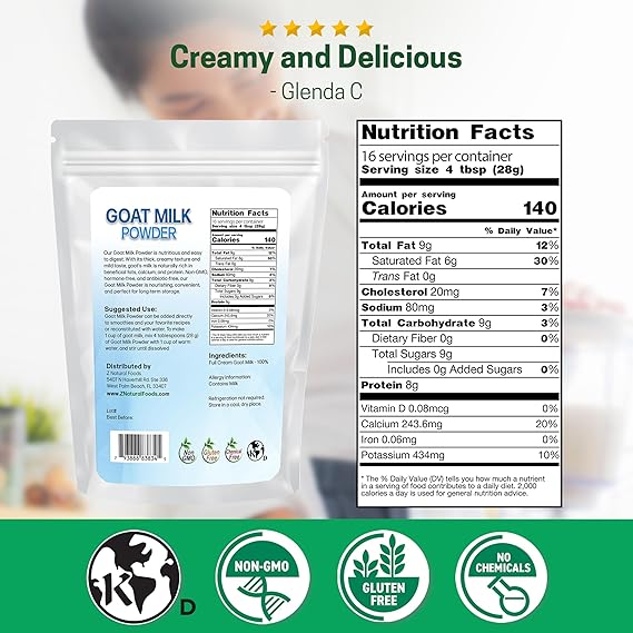 Z Natural Foods Leche de cabra en polvo - Pura leche entera de crema - Quierox - Tienda Online