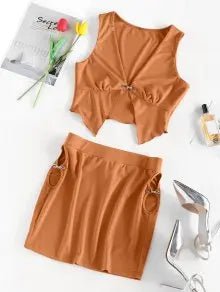 ZAFUL Conjunto De Falda Con Corte De Diamantes De Imitación De Hardware Metálico - Quierox - Tienda Online