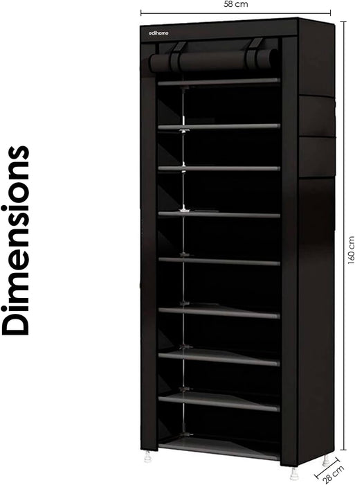 Zapatero de tela, 9 niveles, zapatero estrecho y alto, (22.8 x 11.0 x 63.8 in) - Quierox - Tienda Online