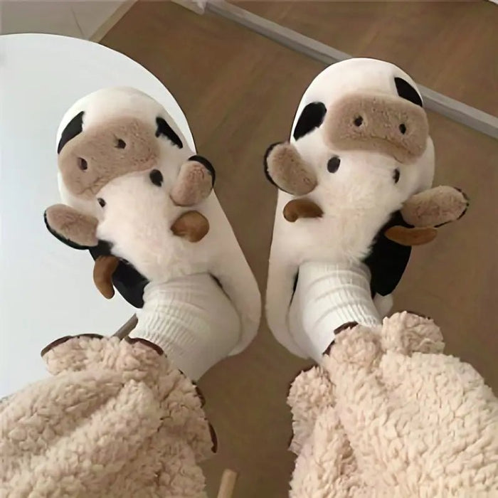 Zapatillas de Invierno de Peluche de Vaca de Dibujos Animados Adorables - Quierox - Tienda Online