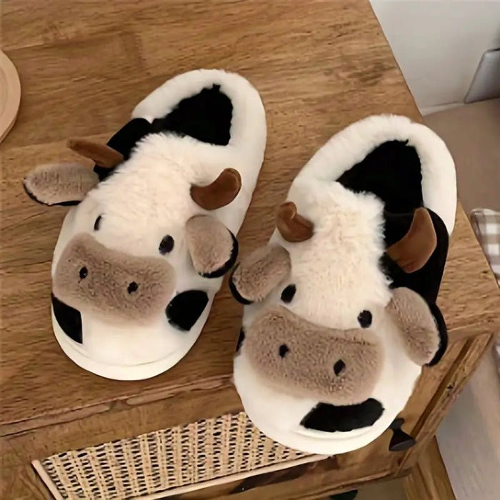 Zapatillas de Invierno de Peluche de Vaca de Dibujos Animados Adorables - Quierox - Tienda Online