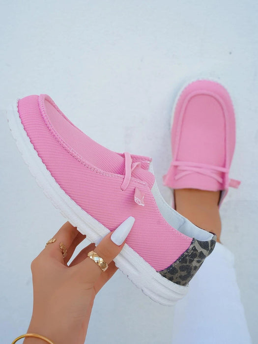 Zapatos con cordones rosas para mujer, con punta redonda y estampado de leopardo - Quierox - Tienda Online