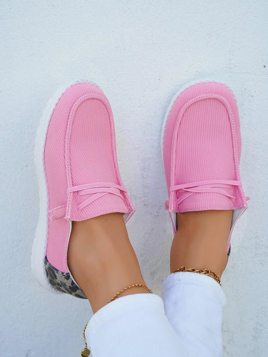 Zapatos con cordones rosas para mujer, con punta redonda y estampado de leopardo - Quierox - Tienda Online
