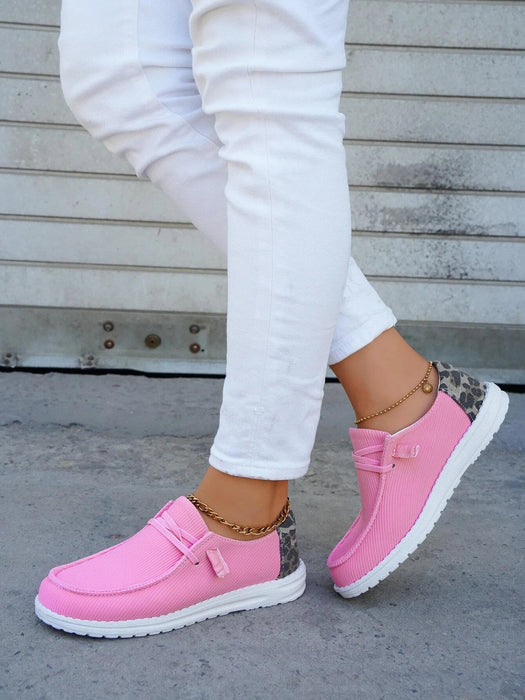 Zapatos con cordones rosas para mujer, con punta redonda y estampado de leopardo - Quierox - Tienda Online