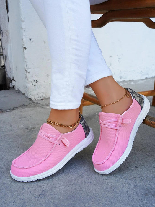 Zapatos con cordones rosas para mujer, con punta redonda y estampado de leopardo - Quierox - Tienda Online