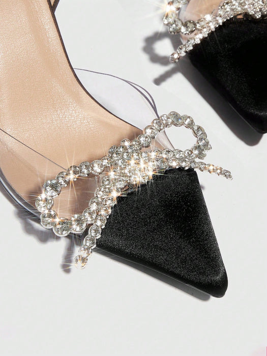 Zapatos de mujer con decoración de diamantes de imitación, forma piramidal, tacón negro - Quierox - Tienda Online