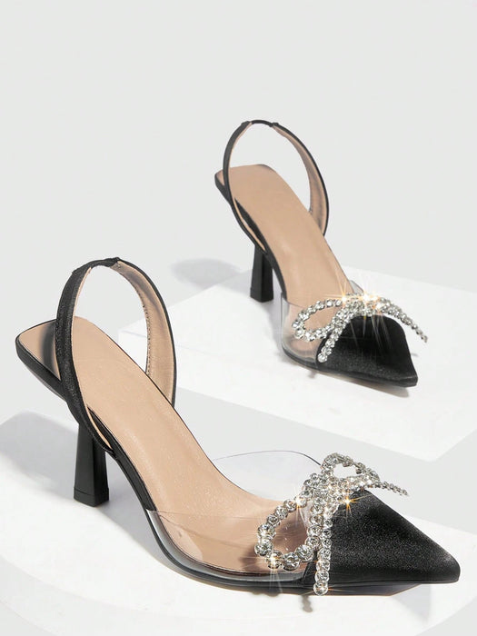 Zapatos de mujer con decoración de diamantes de imitación, forma piramidal, tacón negro - Quierox - Tienda Online