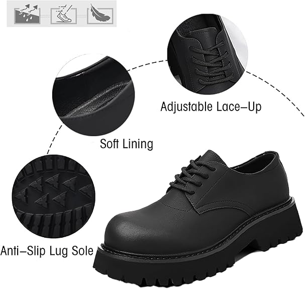 Zapatos de plataforma de cuero negro para hombre, zapatos clásicos de punta ancha - Quierox - Tienda Online