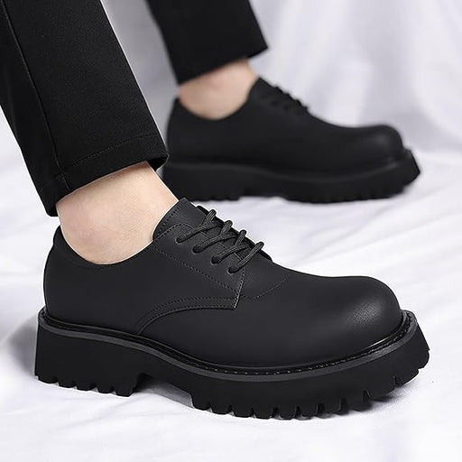 Zapatos de plataforma de cuero negro para hombre, zapatos clásicos de punta ancha - Quierox - Tienda Online