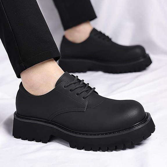 Zapatos de plataforma de cuero negro para hombre, zapatos clásicos de punta ancha - Quierox - Tienda Online