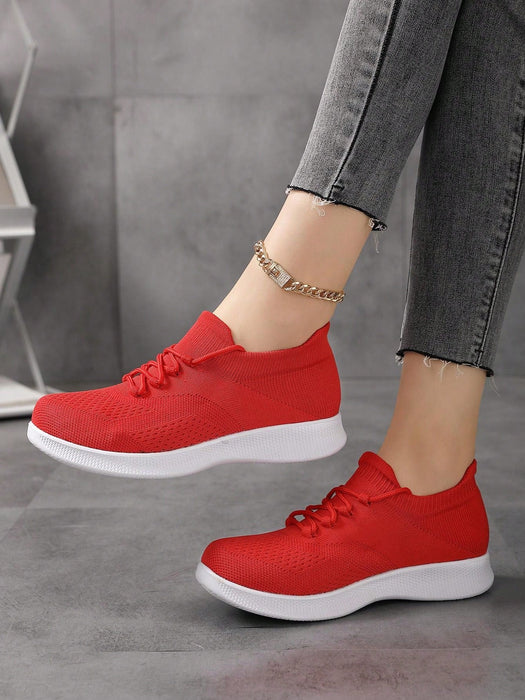 Zapatos de punto sin cordones rojos para mujer para deportes, ropa informal - Quierox - Tienda Online