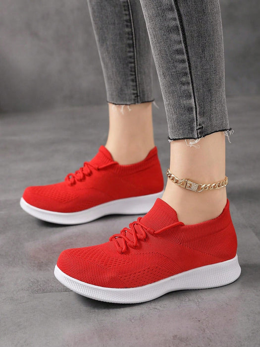 Zapatos de punto sin cordones rojos para mujer para deportes, ropa informal - Quierox - Tienda Online