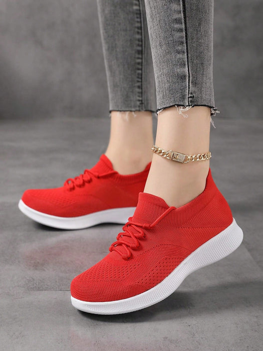 Zapatos de punto sin cordones rojos para mujer para deportes, ropa informal - Quierox - Tienda Online