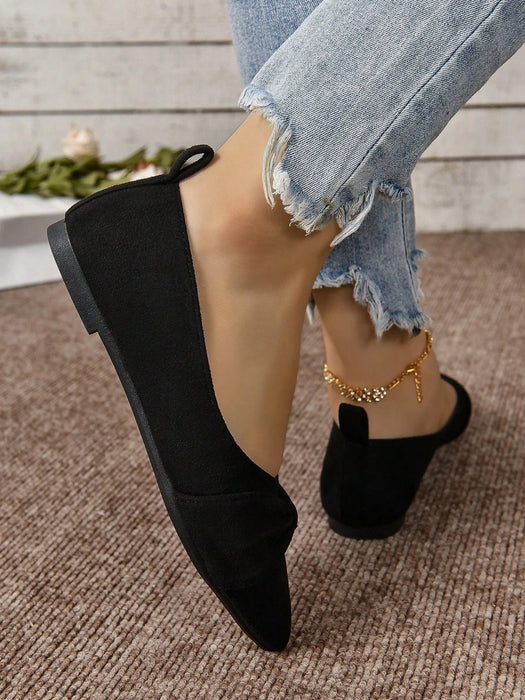 Zapatos planos negros sencillos para mujer, con diseño de empeine plisado - Quierox - Tienda Online