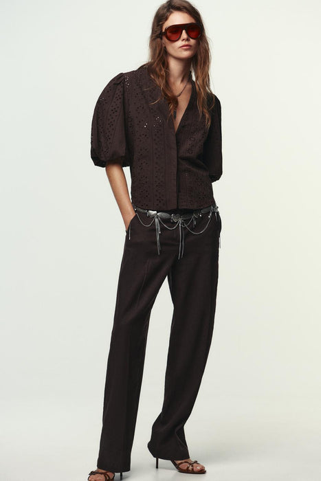 ZARA Camisa con bordado perforado y mangas abullonadas - Quierox - Tienda Online