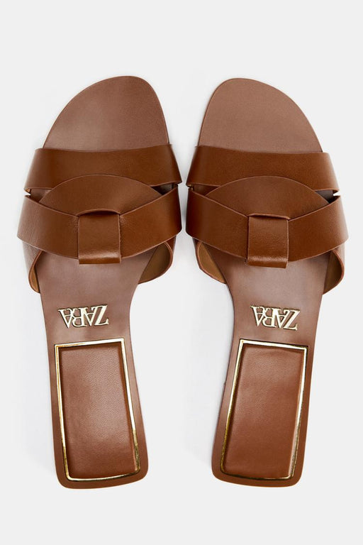 Zara Sandalias planas de piel cruzadas - Quierox - Tienda Online
