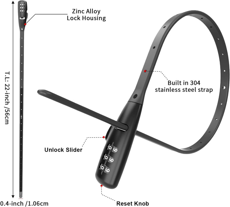 Zip Tie Lock - Candado con cable ajustable de 3 dígitos para portabicicletas (paquete de 4) - Quierox - Tienda Online