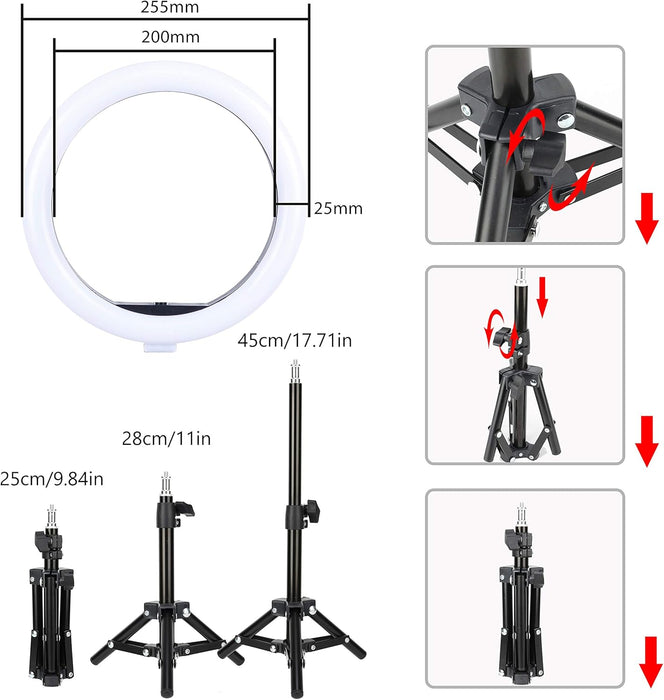ZoMei Anillo de luz LED para selfie de 10 pulgadas con trípode y soporte para teléfono - Quierox - Tienda Online