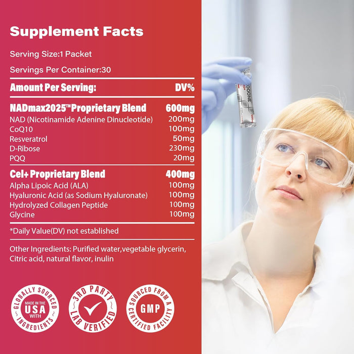 Zooone NAD+ 1000 mg Suplemento en sobres líquidos Nicotinamida ribósido y resveratrol (30 sobres) - Quierox - Tienda Online