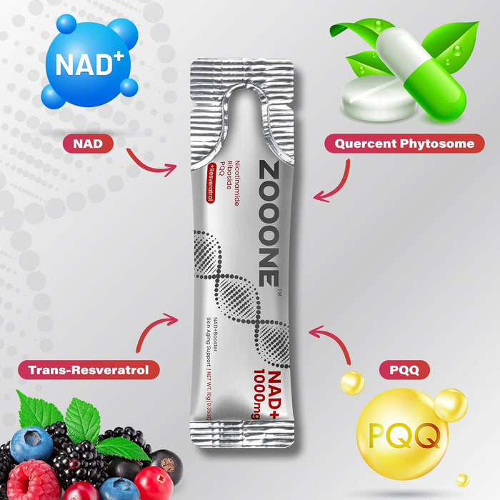 Zooone NAD+ 1000 mg Suplemento en sobres líquidos Nicotinamida ribósido y resveratrol (30 sobres) - Quierox - Tienda Online