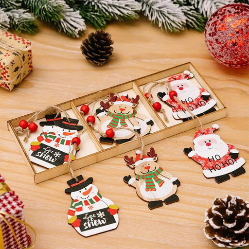 1 Juego de decoración colgante de madera de Navidad con caja de 3 compartimentos - Quierox - Tienda Online