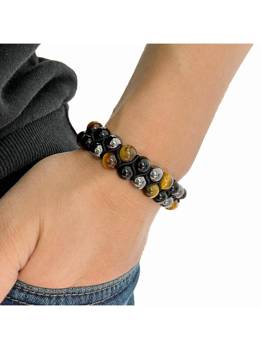 1 pulsera trenzada de doble hilera de ojo de tigre natural - Quierox - Tienda Online