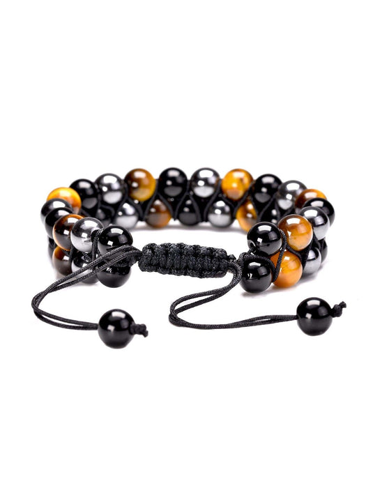 1 pulsera trenzada de doble hilera de ojo de tigre natural - Quierox - Tienda Online