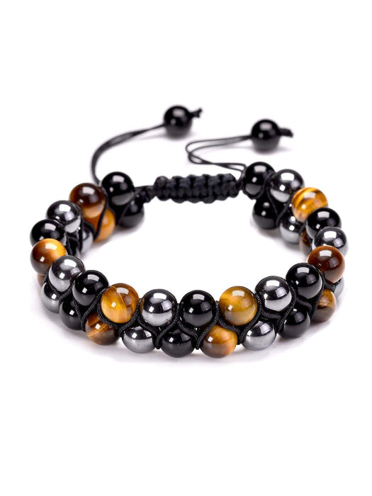 1 pulsera trenzada de doble hilera de ojo de tigre natural - Quierox - Tienda Online