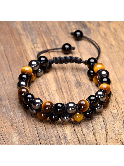 1 pulsera trenzada de doble hilera de ojo de tigre natural - Quierox - Tienda Online