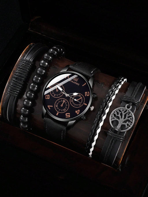 1 reloj redondo de cuarzo para hombre y 4 pulseras. - Quierox - Tienda Online