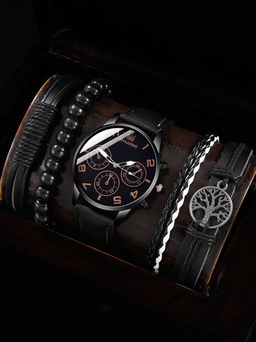 1 reloj redondo de cuarzo para hombre y 4 pulseras. - Quierox - Tienda Online