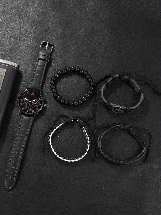 1 reloj redondo de cuarzo para hombre y 4 pulseras. - Quierox - Tienda Online