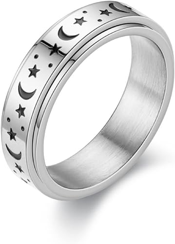 Anillos antiestrés de acero inoxidable con forma de luna y estrella - Quierox - Tienda Online